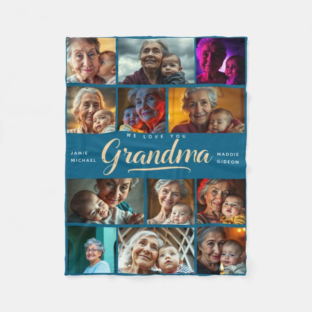 We Love You Grandma | Modern Hearts  Photo Collage Fleece Blanket (Front)