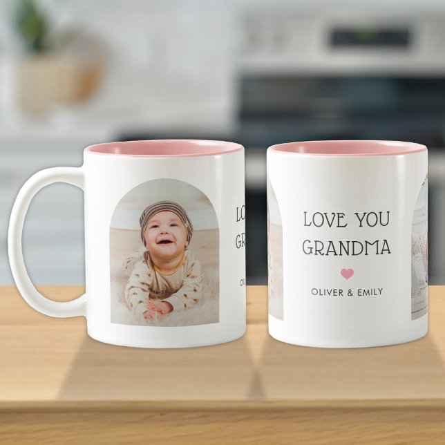 We Love You Grandma Nana 2 Photo Arch & Name 11 oz Two-Tone Coffee Mug (Creator Uploaded)