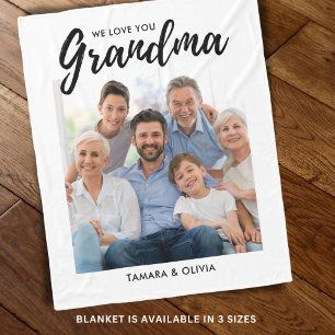 We Love You Grandma One Photo Personalised White Fleece Blanket