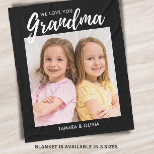 We Love You Grandma One Photo Personalized Black Fleece Blanket