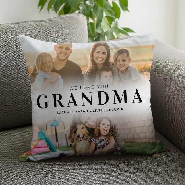 We Love You Grandma Personalised 2 Photo Cushion (Creator Uploaded)