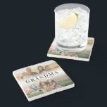 We Love You Grandma Personalised 2 Photo Stone Coaster<br><div class="desc">Say we love you to grandma this holiday season with a personalised Christmas gift stone coasters featuring 2 of your favourite photos and grandchildren kids names. All text in this design is editable so you can add your own message or text. Available in a variety colours,  styles and products.</div>