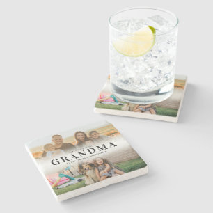 We Love You Grandma Personalised 2 Photo Stone Coaster