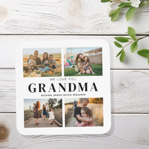We Love You Grandma Personalised 4 Photo Collage Coaster