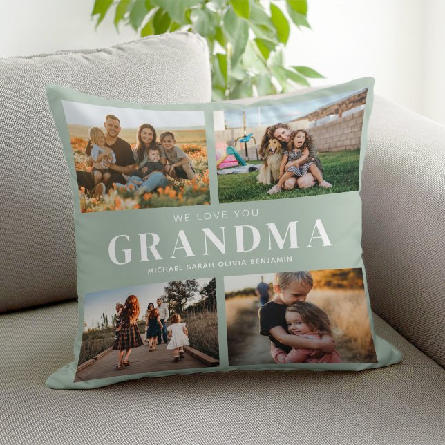We Love You Grandma Personalised 4 Photo Collage Cushion (Creator Uploaded)