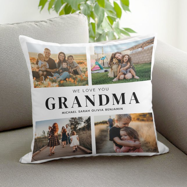 We Love You Grandma Personalised 4 Photo Collage Cushion (Creator Uploaded)