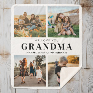 We Love You Grandma Personalised 4 Photo Collage Sherpa Blanket