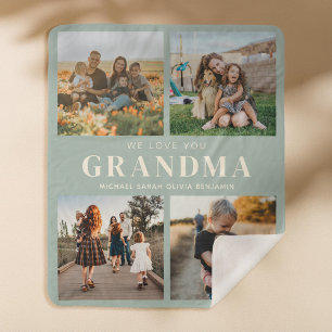 We Love You Grandma Personalised 4 Photo Collage Sherpa Blanket