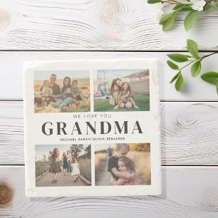 We Love You Grandma Personalised 4 Photo Collage Stone Coaster