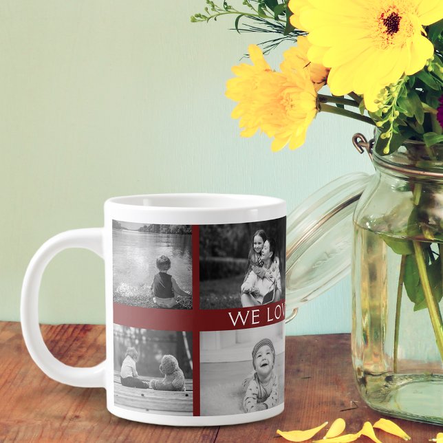 We Love You Grandma Personalised B&W Photo Collage Large Coffee Mug (Creator Uploaded)