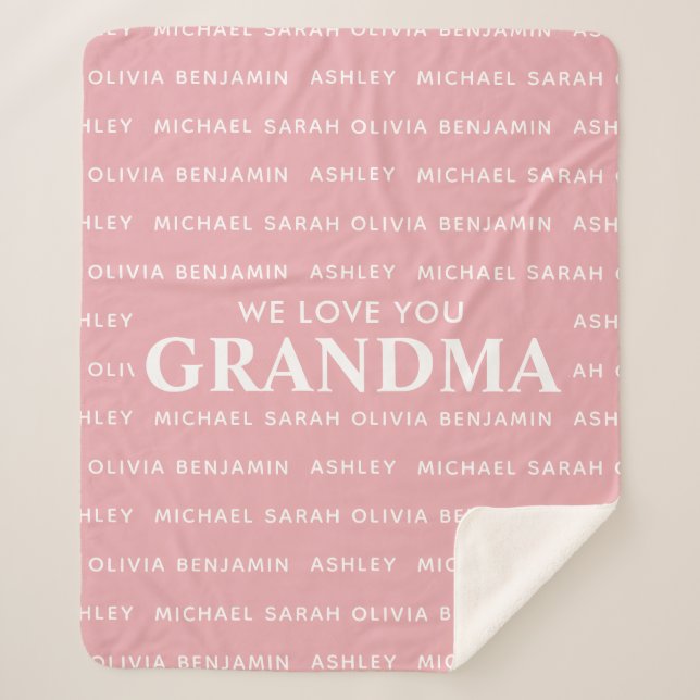 We Love You Grandma Personalised Kids Names Sherpa Blanket (Front)