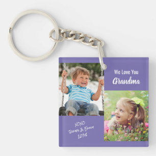 We Love You Grandma Personalised Photos Purple Key Ring