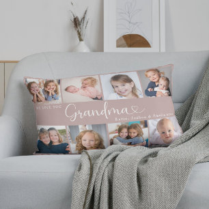 We Love You Grandma Photo Collage Heart Script Lumbar Cushion