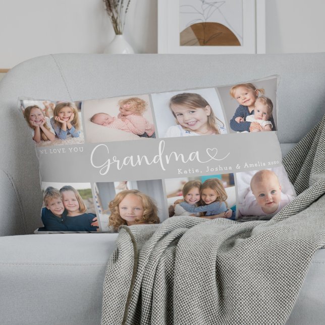 We Love You Grandma Photo Collage Heart Script Lumbar Cushion (Creator Uploaded)