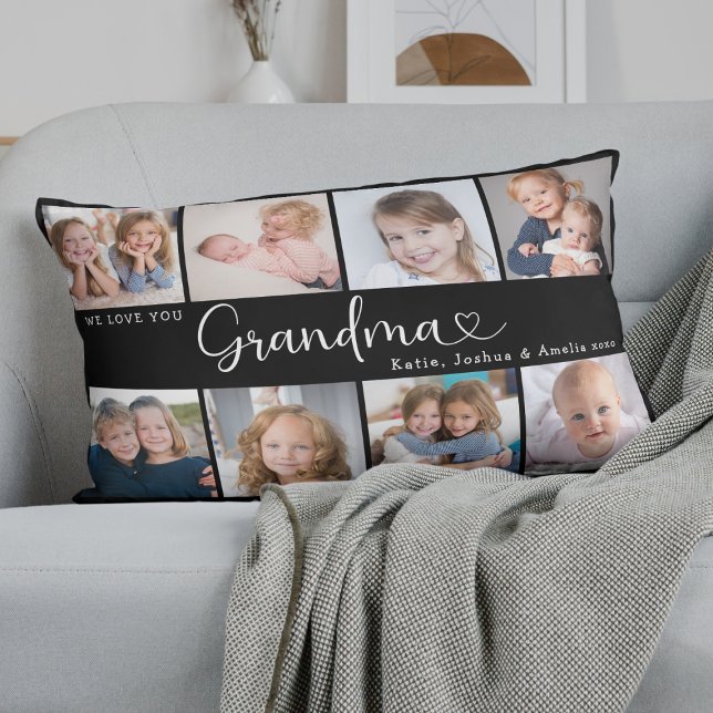 We Love You Grandma Photo Collage Heart Script Lumbar Cushion (Creator Uploaded)