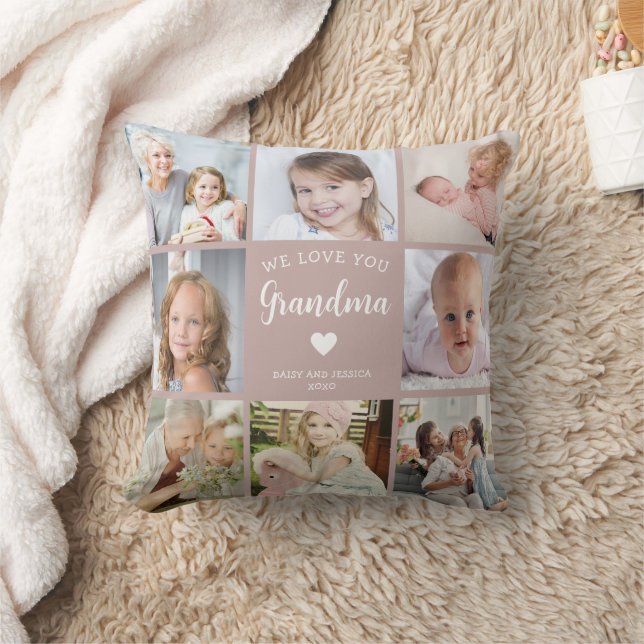 We Love You Grandma Photo Collage Pink Cushion (Blanket)