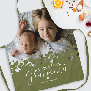 We Love You Grandma Photo Green Apron