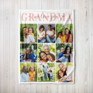 We Love You Grandma Pink Photo Collage Fleece Blanket