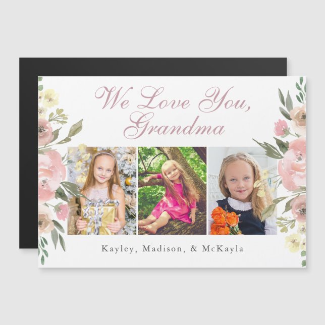 We Love You Grandma Pretty Photo Magnetic Card (Front/Back)