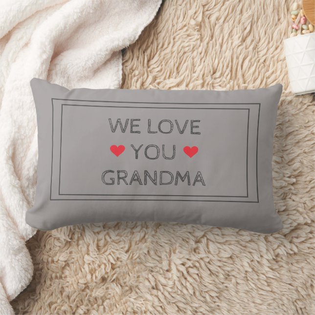 'We Love You Grandma' Rustic Chic Black Grey Red Lumbar Cushion (Blanket)