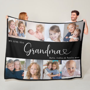 We Love you Grandma Script 8 Photo Modern Fleece Blanket