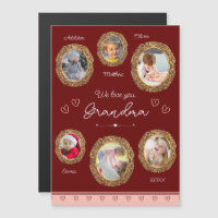 We Love You Grandma Six Photo Red Magnet Card