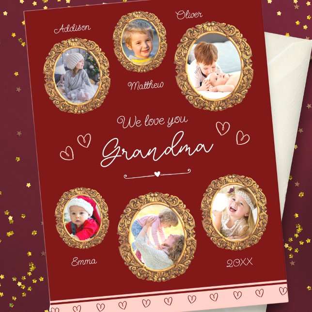 We Love You Grandma Six Photo with Text Red Heart (Creator Uploaded)