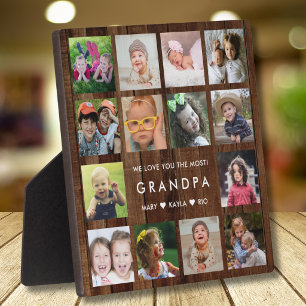 We Love You Grandpa 14 Photo Collage Dark Wood  Plaque