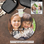 We Love You Grandpa 1-2 Photos Custom Color Key Ring<br><div class="desc">Create a special photo keychain gift for a wonderful grandfather featuring 1 or 2 pictures (one on each side) and WE LOVE YOU GRANDPA in a modern, fancy calligraphy typography accented with hearts in your choice of colors to accent your picture(s). Wonderful gift from his grandchild or grandkids for Grandparent's...</div>