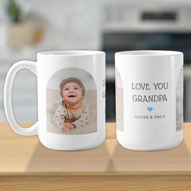 We Love You Grandpa 2 Photo Arch & Name 15 oz Coffee Mug (Creator Uploaded)
