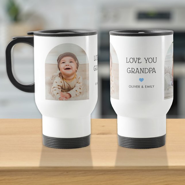 We Love You Grandpa 2 Photo Arch & Name Travel Mug (Creator Uploaded)
