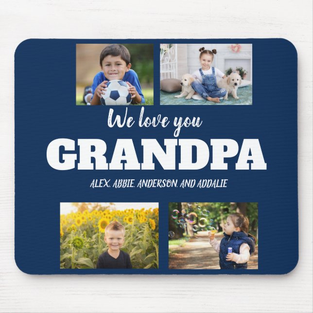 We Love You Grandpa 4 Photo Navy Blue Mouse Pad (Front)