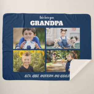 We Love You Grandpa 4 Photo Navy Blue Sherpa Blanket