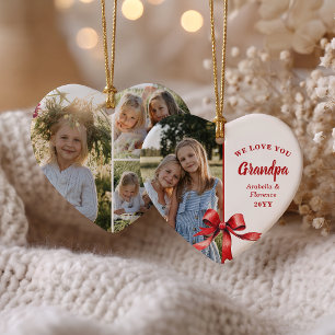 We Love You Grandpa 4 Photo Red Bow Christma Ceramic Tree Decoration