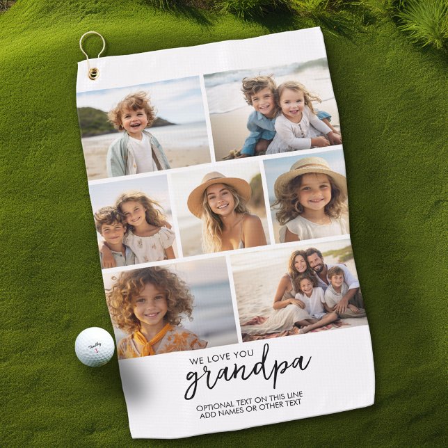 We Love You Grandpa - 7 Photo Collage - Modern Golf Towel (Custom Golf Towel with Photo Collage)