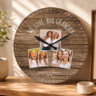 WE LOVE YOU GRANDPA Custom Photo Fathers Day Large Clock