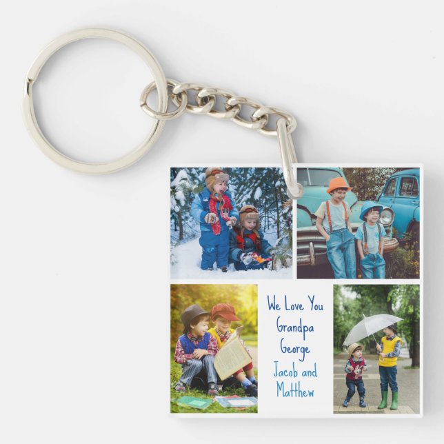 We Love You Grandpa Grandkids Photo Collage Key Ring (Front)