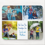 We Love You Grandpa Grandkids Photo Collage Mouse Pad<br><div class="desc">This cute,  custom grandkids photo collage mousepad for a grandfather features a modern layout of 4 grandchildren photos on a white background with blue typography reading Happy Birthday Grandpa. This beautiful photo gift features your own photograph collage surrounding your personalised message and names.</div>