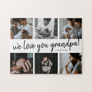 We Love You Grandpa Modern 6 Photo Grandfather's Jigsaw Puzzle