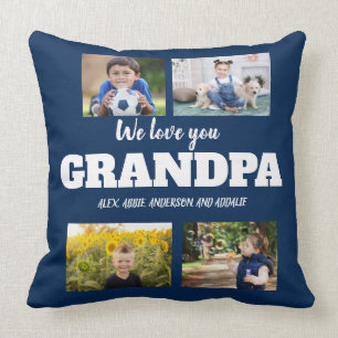 We Love You Grandpa Navy Blue 4 Photo Collage Cushion
