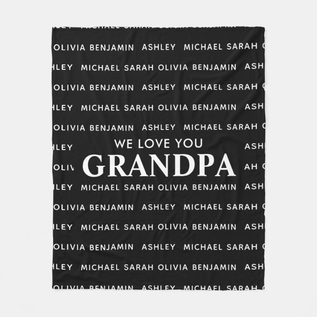 We Love You Grandpa Personalised Kids Names Fleece Blanket (Front)