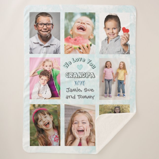 We Love You Grandpa Photo Collage (Blue Bkg) Sherpa Blanket (Front)