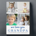 We Love You Grandpa| Photo Collage| White Blue Plaque<br><div class="desc">A special keepsake gift for Grandpa,  featuring a 4 photo collage and We Love You Grandpa in a modern dark blue typography on a simple white background. Personalise with your favourite photos of the grandkids and their names.
Perfect gift for Christmas,  birthday,  Father's Day,  Grandparent's Day or just because.</div>