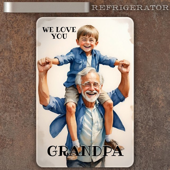 We Love You Grandpa Photo Flexi Magnet (Flexible magnet featuring your custom photo. You can customize the "We love you grandpa" texts)
