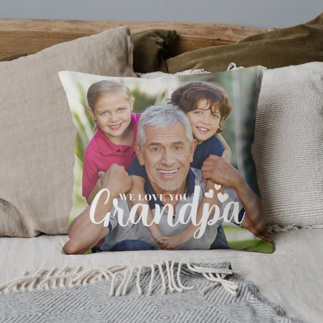 We Love You Grandpa Photo Hearts Script Cushion (Creator Uploaded)