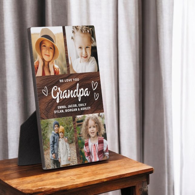 We Love You Grandpa Rustic Wood Photo Collage Plaque (Creator Uploaded)