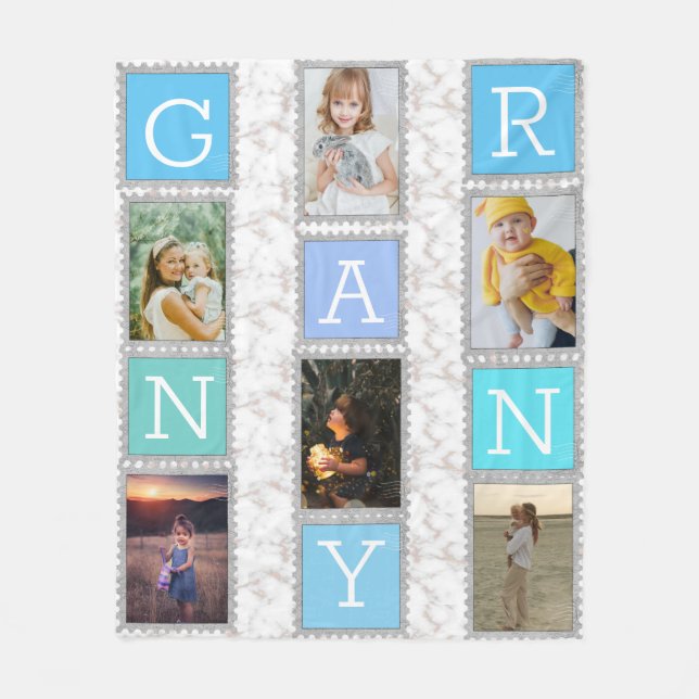 We Love You Granny 6 Six Photo Collage Grandma Fleece Blanket (Front)
