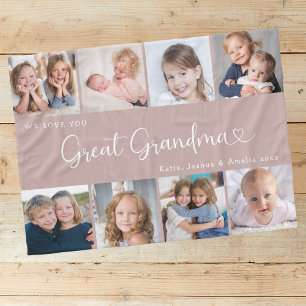 We Love You Great Grandma Photo Collage Heart Fleece Blanket