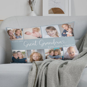 We Love You Great Grandma Photo Collage Heart Lumbar Cushion