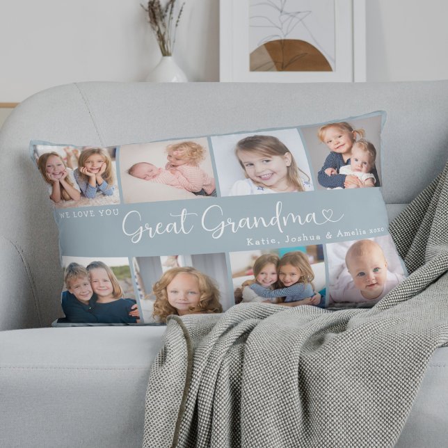 We Love You Great Grandma Photo Collage Heart Lumbar Cushion (Creator Uploaded)